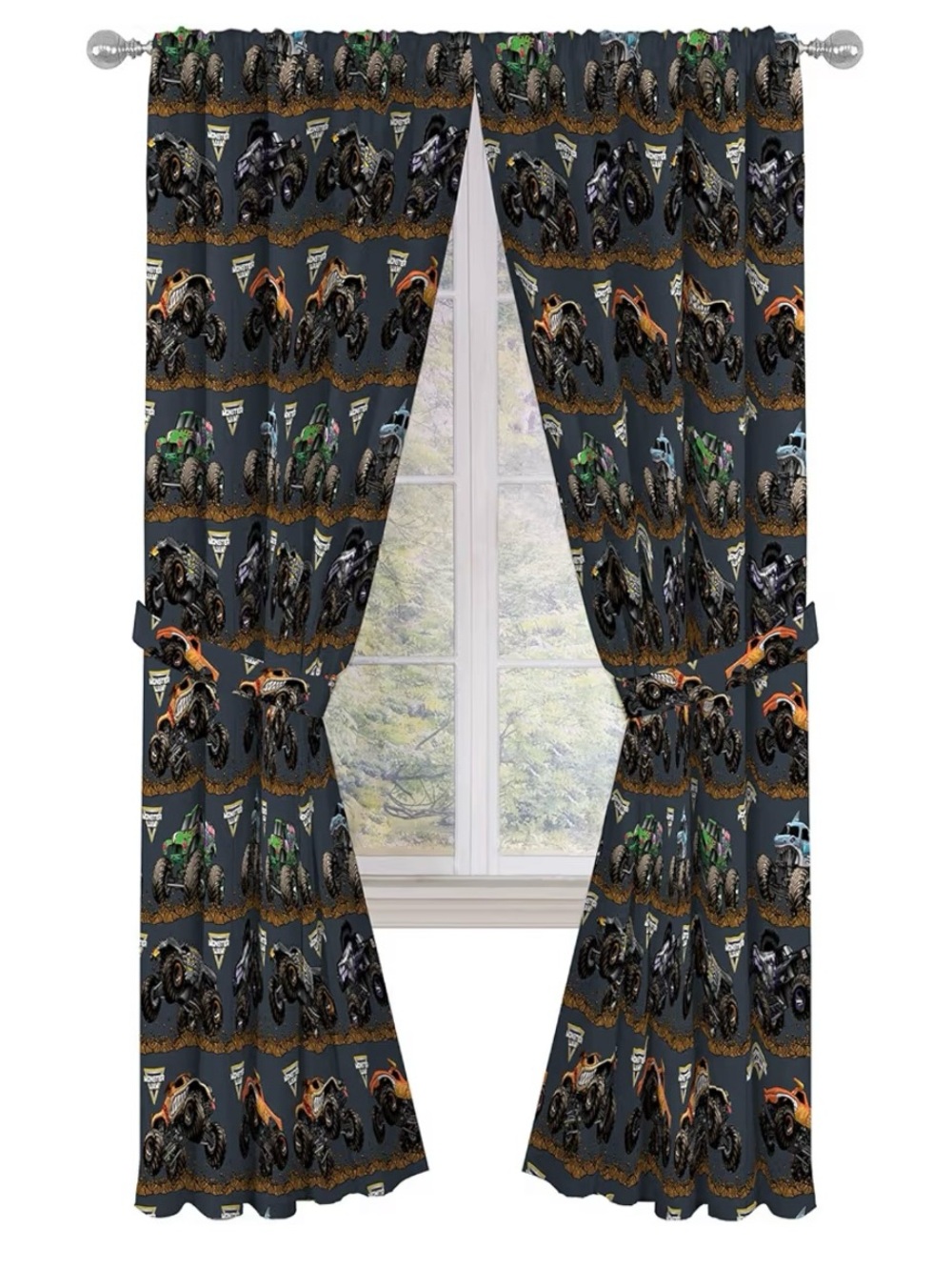 Monster Truck Print Curtains - Dark Gray Kids Drapes